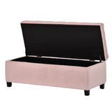 Benzara Storage Bench with Flip Button Tufted Top and Sleek Legs, Pink BM261449 Pink Wood and Fabric BM261449