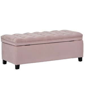 Benzara Storage Bench with Flip Button Tufted Top and Sleek Legs, Pink BM261449 Pink Wood and Fabric BM261449