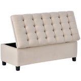 Benzara Storage Bench with Flip Button Tufted Top and Sleek Legs, Beige BM261451 Beige Wood and Fabric BM261451