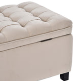 Benzara Storage Bench with Flip Button Tufted Top and Sleek Legs, Beige BM261451 Beige Wood and Fabric BM261451