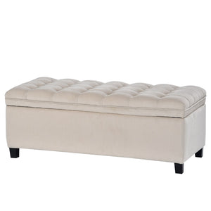 Benzara Storage Bench with Flip Button Tufted Top and Sleek Legs, Beige BM261451 Beige Wood and Fabric BM261451