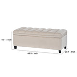 Benzara Storage Bench with Flip Button Tufted Top and Sleek Legs, Beige BM261451 Beige Wood and Fabric BM261451