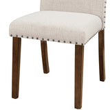 Benzara Side Chair with Fabric Seat and Nailhead Trim, Set of 2, Beige BM261455 Beige Wood and Fabric BM261455