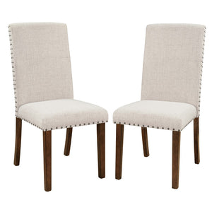 Benzara Side Chair with Fabric Seat and Nailhead Trim, Set of 2, Beige BM261455 Beige Wood and Fabric BM261455