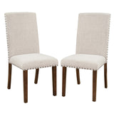 Side Chair with Fabric Seat and Nailhead Trim, Set of 2, Beige