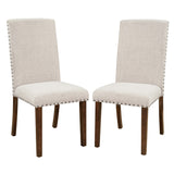 Benzara Side Chair with Fabric Seat and Nailhead Trim, Set of 2, Beige BM261455 Beige Wood and Fabric BM261455