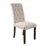 Benzara Dining Chair with Rolled Button Tufted Back, Set of 2, Beige BM261458 Beige Solid wood, Fabric BM261458