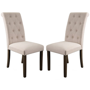 Benzara Dining Chair with Rolled Button Tufted Back, Set of 2, Beige BM261458 Beige Solid wood, Fabric BM261458