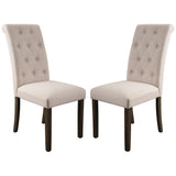 Dining Chair with Rolled Button Tufted Back, Set of 2, Beige