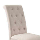 Benzara Dining Chair with Rolled Button Tufted Back, Set of 2, Beige BM261458 Beige Solid wood, Fabric BM261458