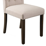 Benzara Dining Chair with Rolled Button Tufted Back, Set of 2, Beige BM261458 Beige Solid wood, Fabric BM261458