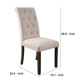 Benzara Dining Chair with Rolled Button Tufted Back, Set of 2, Beige BM261458 Beige Solid wood, Fabric BM261458