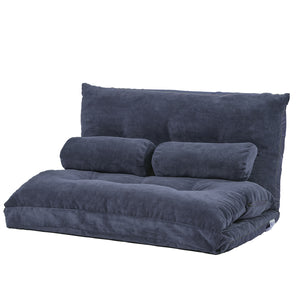 Benzara Adjustable Foldable Leisure Futon Sofa with Tufting, Dark Blue BM261467 Blue Fabric and Metal BM261467