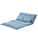 Benzara Adjustable Foldable Leisure Futon Sofa with Tufting, Blue BM261469 Blue Fabric and Metal BM261469