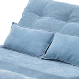 Benzara Adjustable Foldable Leisure Futon Sofa with Tufting, Blue BM261469 Blue Fabric and Metal BM261469