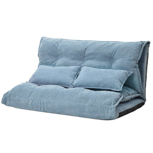 Benzara Adjustable Foldable Leisure Futon Sofa with Tufting, Blue BM261469 Blue Fabric and Metal BM261469