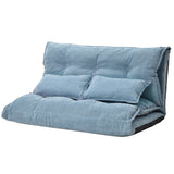 Benzara Adjustable Foldable Leisure Futon Sofa with Tufting, Blue BM261469 Blue Fabric and Metal BM261469