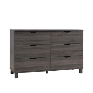 Benzara Dresser with 6 Drawers and Cut Out Pulls, Distressed Gray BM261493 Gray Wood BM261493