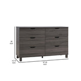 Benzara Dresser with 6 Drawers and Cut Out Pulls, Distressed Gray BM261493 Gray Wood BM261493