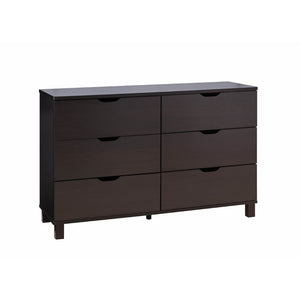 Benzara Dresser with 6 Drawers and Cut Out Pulls, Dark Brown BM261500 Brown Wood BM261500