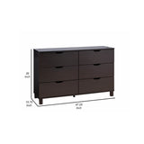 Benzara Dresser with 6 Drawers and Cut Out Pulls, Dark Brown BM261500 Brown Wood BM261500