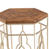 Benzara Nesting Side Table with Hexagonal Top, Set of 2, Brown and Gold BM261504 Brown and Gold Solid Wood and Metal BM261504