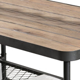 Benzara Coffee Table with Plank Top and Mesh Shelf, Brown and Gray BM261505 Brown and Gray Solid Wood and Metal BM261505