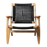 Benzara Accent Chair with Rope Woven Seat and Wooden Frame, Brown and Black BM261507 Brown and Black Solid Wood and Rope BM261507