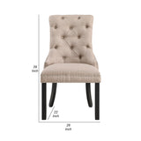 Benzara Dining Chair with Button Tufted Details, Set of 2, Beige BM261509 Beige Wood and Fabric BM261509