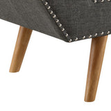 Benzara Bench with Button Tufted Details and Nailhead Trim, Gray BM261510 Gray Wood and Fabric BM261510