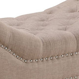 Benzara Bench with Button Tufted Details and Nailhead Trim, Beige BM261511 Beige Wood and Fabric BM261511