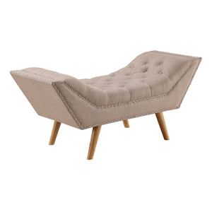 Benzara Bench with Button Tufted Details and Nailhead Trim, Beige BM261511 Beige Wood and Fabric BM261511