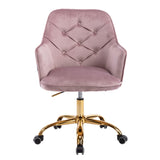 Benzara Office Chair with Diamond Button Tufted Back, Purple BM261547 Purple Wood, Metal, Fabric BM261547