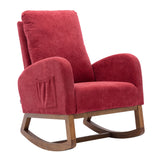 Benzara Rocking Chair with Fabric Upholstery and High Back, Red BM261561 Red Wood and Fabric BM261561