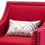 Benzara Accent Chair with Nailhead Trim and Rounded Feet, Red BM261571 Red Solid wood, Fabric BM261571