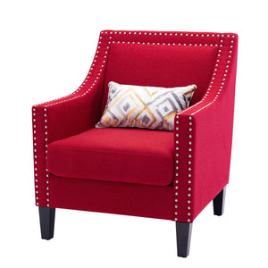 Benzara Accent Chair with Nailhead Trim and Rounded Feet, Red BM261571 Red Solid wood, Fabric BM261571