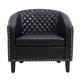 Benzara Leatherette Accent Chair with Nailhead Trim and Diamond Stitch, Black BM261572 Black Solid wood, Leatherette BM261572
