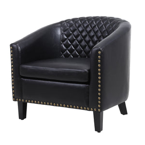 Benzara Leatherette Accent Chair with Nailhead Trim and Diamond Stitch, Black BM261572 Black Solid wood, Leatherette BM261572