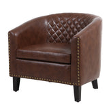 Leatherette Accent Chair with Nailhead Trim and Diamond Stitch, Brown