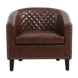 Benzara Leatherette Accent Chair with Nailhead Trim and Diamond Stitch, Brown BM261573 Brown Solid wood, Leatherette BM261573