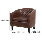 Benzara Leatherette Accent Chair with Nailhead Trim and Diamond Stitch, Brown BM261573 Brown Solid wood, Leatherette BM261573