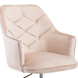 Benzara Office Chair with Diamond Button Tufted Back, Beige BM261574 Beige Wood, Metal, Fabric BM261574