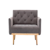 Benzara Accent Chair with Tufted Stitching and Metal Legs, Gray and Gold BM261575 Gray and Gold Wood, Metal and Fabric BM261575
