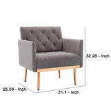 Benzara Accent Chair with Tufted Stitching and Metal Legs, Gray and Gold BM261575 Gray and Gold Wood, Metal and Fabric BM261575