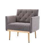 Accent Chair with Tufted Stitching and Metal Legs, Gray and Gold