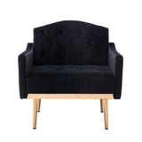 Benzara Accent Chair with Tufted Stitching and Metal Legs, Black and Gold BM261576 Black and Gold Wood, Metal and Fabric BM261576