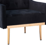 Benzara Accent Chair with Tufted Stitching and Metal Legs, Black and Gold BM261576 Black and Gold Wood, Metal and Fabric BM261576