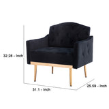 Benzara Accent Chair with Tufted Stitching and Metal Legs, Black and Gold BM261576 Black and Gold Wood, Metal and Fabric BM261576