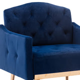 Benzara Accent Chair with Tufted Stitching and Metal Legs, Blue and Gold BM261577 Blue and Gold Wood, Metal and Fabric BM261577