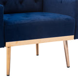 Benzara Accent Chair with Tufted Stitching and Metal Legs, Blue and Gold BM261577 Blue and Gold Wood, Metal and Fabric BM261577